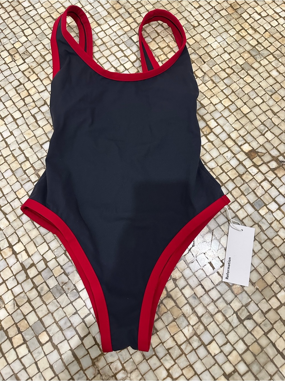Reformation Black One-Piece Swimsuit with Red Trim - Picture 2 of 4